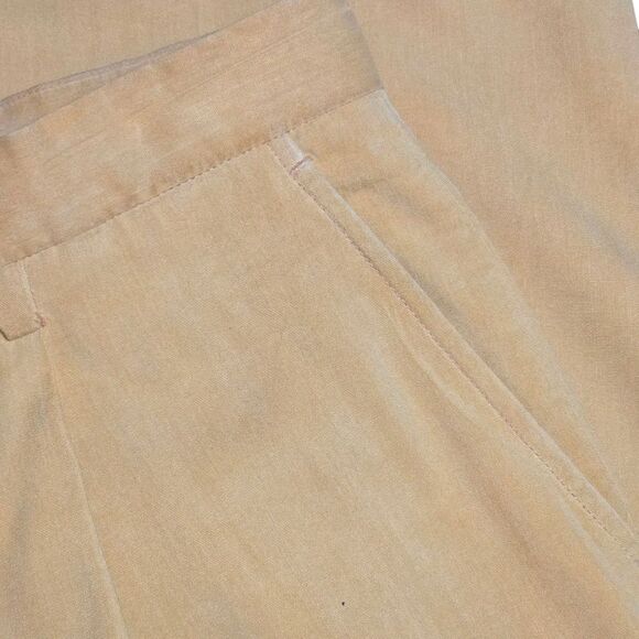 Bugatchi VTG Golden Khaki Silk & Linen Pleated Front Cuffed Trousers Size 40X32 - Picture 4 of 10